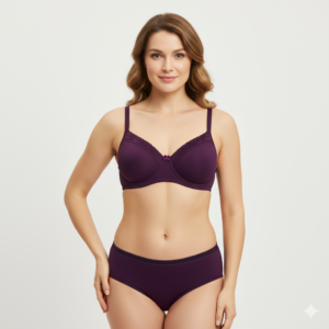 Wine Cotton Spandex Lingerie Set