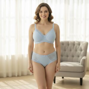 Sky Blue Cotton Spandex Lingerie Set