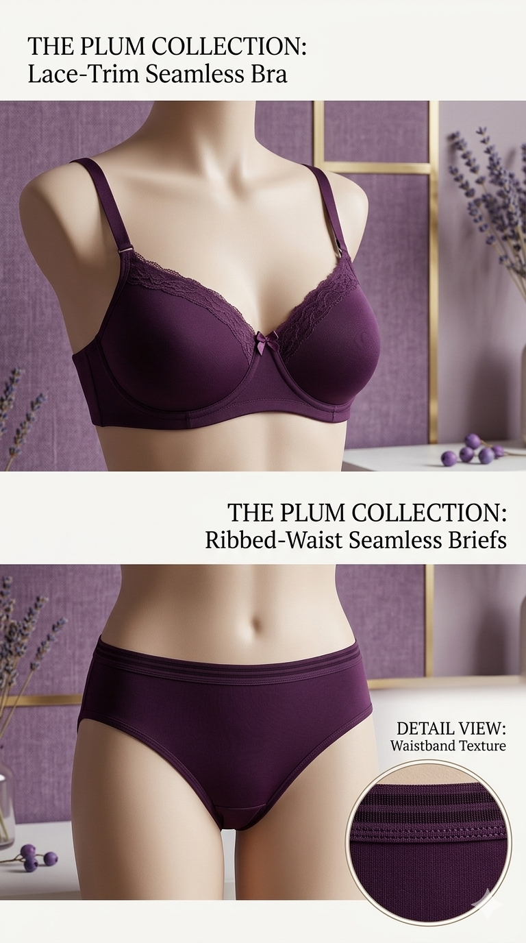 Wine Cotton Spandex Lingerie Set - Image 2